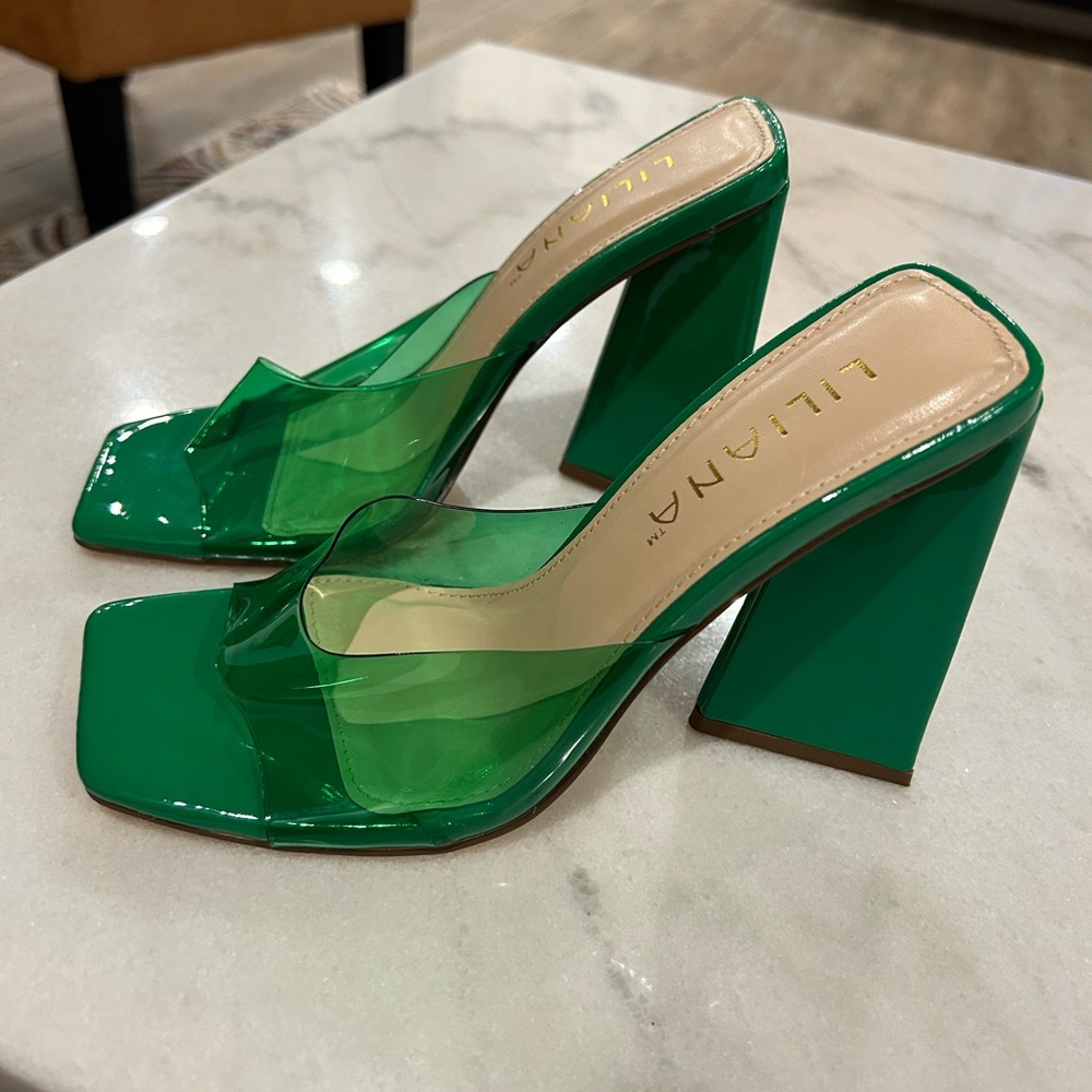 Liliana Green Clear plastic Patent leather heels 
Size 5.5 Brand New